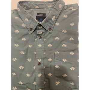 Prana Broderick Button Down Shirt Mens Size 2XL Short Sleeve Dusty Aloe Green